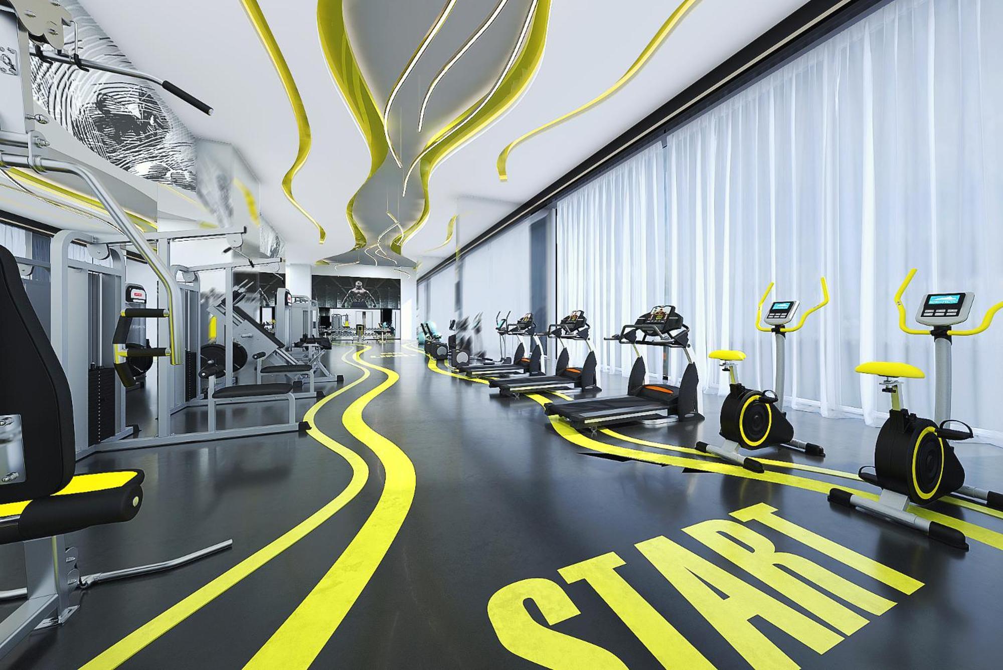 Royal M Al Aqah Beach Resort By Gewan Exterior photo 3D rendering of a gym